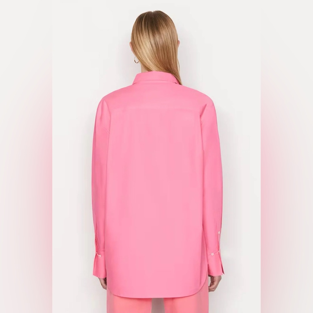 FRAME The Oversized Vacation Organic Cotton Shirt Bright Pink - Picture 3 of 15